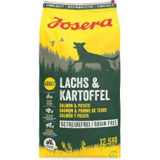 JOSERA Lašiša ir bulvės (1 x 12,5 kg) | Suaugusiems šunims | Aukščiausios kokybės sausas maistas suaugusiems šunims | Vienintelis gyvūninių baltymų šaltinis - bulvės ir lašiša | Šunų maistas be grūdų | Pakuotė po 1 vnt.