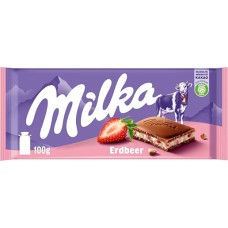 Milka Strawberry - Alpių pieno šokoladas su vaisių pieno kremu ir braškių gabalėliais - 100 g