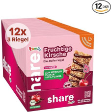 Share Family Bio Bar Fruity Cherry 12 x (3 x 25 g) - ekologiškas avižų batonėlis veganiškas, be glitimo, daug skaidulų, su sumažintu cukraus kiekiu - užkandis vaikams ir suaugusiesiems