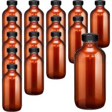 Rudo stiklo buteliai su dangteliais 8oz daugkartinio naudojimo apvalus Bostono stiklo butelis, rudas butelis eteriniams aliejams, vanilės ekstraktui, eliksyrui, sultims, imbiero šūviams, viskiui, skysčiams (8oz)
