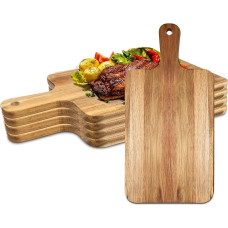 8 Acacia Wood Chopping Boards with Handle, Kitchen Cutting Board Wooden Paddle for Meat Bread Fruit Cheese Serving Board Sausage Boards (40 x 20 cm)