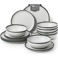 Camping Crockery Set for 6 People, 18 Pieces Melamine Plates in Grey Retro Design, Ideal for Outdoor, Caravan, Garden Party & Picnic, Dinner Service & Crockery Service