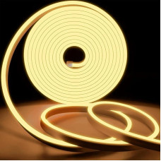 KSIBNW Neoninė LED juosta, šiltai balta, 15 m ilgio LED juosta su maitinimo šaltiniu ir LED valdikliu, 230 V lanksti vandeniui atspari IP65 neoninė šviesos juosta miegamajam, vidaus ir lauko reikmėms, dekoravimui 