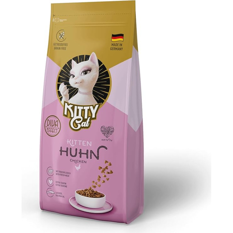 KITTY Cat Chicken Kitten, 3 kg, sausas ėdalas su dideliu mėsos kiekiu jaunoms katėms, be grūdų, su taurinu ir lašišų aliejumi, pagamintas Vokietijoje