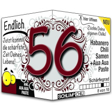 Schlump-Chili Endlich 56 - juokinga aštri gimtadienio dovana. Originali dovanų idėja vyrams ir moterims