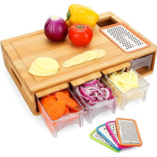 Chopping Board with Crumb Tray, BRITOR Chopping Board with Container, Juice Grooves, Non-Slip Handles and Sliding Opening of Food, Carving Board Trays for Storage, Transport