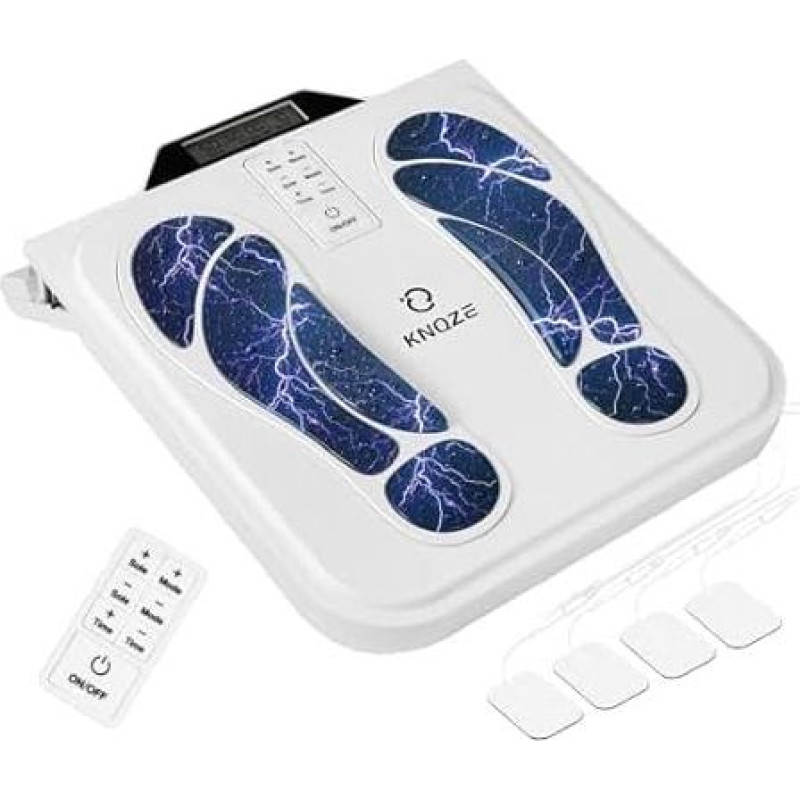 Pėdų masažuoklis kraujotakos stimuliatorius su EMS ir TENS - elektrinis pėdų masažuoklis su 10 režimų, 50 intensyvumo lygių ir 4 elektrodų pagalvėlėmis skausmui malšinti ir kraujo cirkuliacijai skatinti, baltas