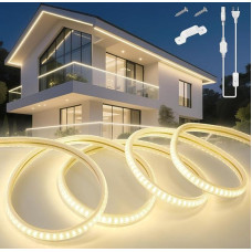 KSIBNW LED juosta lauke 20 m, 230 V neoninė LED juosta, atspari vandeniui IP65 vamzdis, neutrali balta 4000 K juosta, lanksti lauko 145 LED/M šviesos juosta su maitinimo šaltiniu ir kištuku, skirta lauko vidaus apdailai
