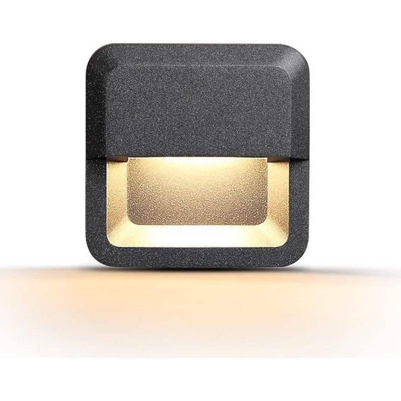 Lauko sieninis šviestuvas, laiptų apšvietimas, lauko apšvietimas, LED, laiptų prožektoriai, 3 W, šiltai baltas, atsparus vandeniui, IP54, antracito spalvos, modernus, kvadratinis, skirtas sodui, laiptams