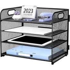 Schreibtisch-Organizer aus Netzstoff, Briefablage, 4 Ebenen, Briefablage mit Griff, Papier-Organizer für A4, für Schreibtisch, Büro, Zuhause, A4-Datei-Dokumentenaufbewahrung (Schwarz)