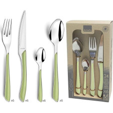 Amefa ECLAT Cutlery Set, 24 Pieces, Cutlery Set for 6 People, Plastic Handles in Pastel Green, Dishwasher Safe, Cutlery Made of Stainless Steel