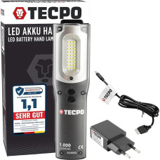 TECPO 300550 baterijos dirbtuvių lempa 1000 liumenų 27 SMD šviesos diodai 10 + 3 W 6500 Kelvinų IP 54 Darbo lempos žibintas Magnetinis ličio jonų 3,7 V 6600 mAh