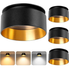 KYOTECH lubų prožektorius su netiesiogine šviesa Juoda / auksinė LED įleidžiamas lubų apšvietimas, įskaitant lemputę Dimmable 3CCT 4.9W 500LM keičiamą LED modulį 3000K/4000K/6500K montavimo dizaino taškinės šviesos rinkinys