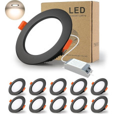 BAGZY LED įleidžiami prožektoriai, juodi prožektoriai, itin plokšti, 7 W, 230 V, IP44, 700 liumenų, 10 vnt., natūralios baltos spalvos, 4000 K, išpjova 80-90 mm, CRI 80, įleidžiami lubų prožektoriai, skirti miegamajam, vonios kambariui, svetainei
