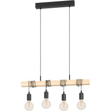EGLO Townshend LED pakabinamas šviestuvas, 4 lempučių vintažinis pakabinamas šviestuvas virš valgomojo stalo, pramoninio dizaino pakabinamas lubų šviestuvas, valgomojo kambario šviestuvas, pagamintas iš šviesaus medžio ir plieno, FSC, su E27 lempa