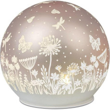 formano LED dekoratyvinis rutulinis stiklas persikų rožinės spalvos 20 cm matinio stiklo lemputė su gėlių dekoracijomis Laikmatis 6 h/18 val., maitinama baterijomis (3 x AA), atmosferinė aplinkos šviesa stalui, palangėms ir lentynoms