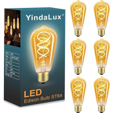 Šviesos lemputė E27 LED šiltai balta 2200 K kaitinamoji lempa Edisono derliaus lemputė 4 W energijos taupymo lemputė Retro lemputė, skirta namų kavinei barui 6 ST64, nestabdoma