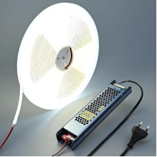 24 V IC COB LED juosta 20 m, LED juosta 6000 K Cool White Self-Adhesive LED Strip 8 W/M CRI 90+ su maitinimo šaltiniu, skirta kambario apdailai, akustinių plokščių apšvietimui, virtuvės apšvietimui