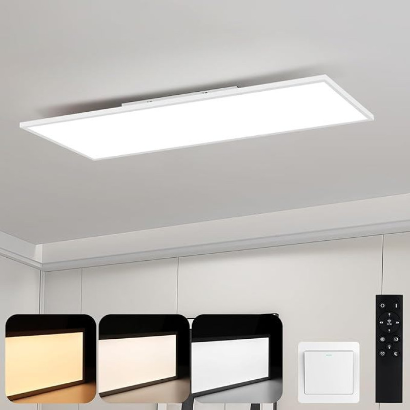80 x 30 cm ilgio stačiakampio formos lubų šviestuvas, plokščias 39 W lubų šviestuvas su nuotolinio valdymo pulteliu Baltas virtuvės dienos šviesos šviestuvas biurui, virtuvei, prieškambariui, svetainei