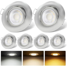 LED įleidžiami prožektoriai, 230 V, 3 lygiai, šviesos diodų prožektoriai, 6 W, pasukami įleidžiami šviestuvai, IP44 lubų prožektoriai, šilta balta, 3000 K, neutrali balta, 4000 K, šalta balta, 6000 K, skirti