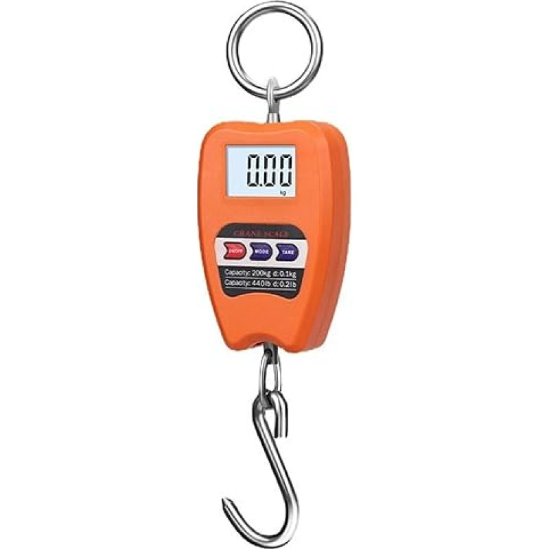 Tragbare elektronische Waage, 200 kg, multifunktionale Digitalwaage, LCD-Wiegewerkzeug, Handgepäckwaage, kompakte Kranwaage für Markt, Bau(Orange)