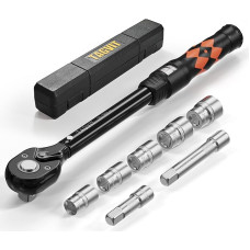 Sukimo momentinis raktas 1/2 colio, 30-210 Nm, 8 dalių rinkinys su 17 mm 19 mm 21 mm 23 mm 24 mm lizdais ir 75 mm/125 mm prailgintuvu motociklui, automobiliui, sunkvežimiui