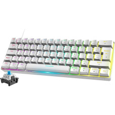Mini 60 % RGB žaidimų klaviatūra, mechaninis mėlynos spalvos jungiklis su 62 klavišais, 18 RGB LED chromatinis apšvietimas, nuimamas C tipo USB laidas, UK išdėstymas, ergonomiška, skirta PC, Mac, nešiojamam kompiuteriui, balta