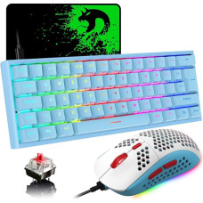 MAGIC-REFINER 60% žaidimų klaviatūros ir pelės derinys, RGB apšvietimas, mechaninė klaviatūra, lengva žaidimų pelė, 62 klavišai, USB-C kabelis, 6400 DPI, Win/Mac, QWERTY