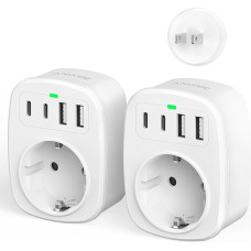2 pakuotės Japonijos kelioninis adapteris, 5-in-1 ES-Japonijos adapterio lizdas su 2 USB C ir 2 USB A, kelioninis adapteris, skirtas JP, JAV, Tailandui, Kinijai, Kanadai