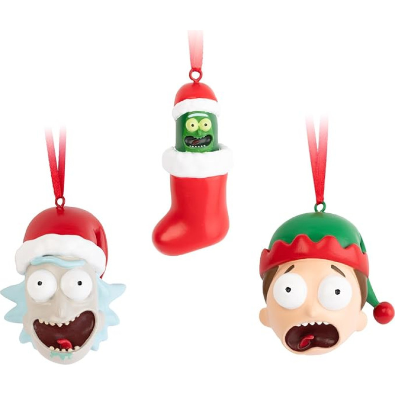 Grupo Erik Rick & Morty Kalėdų eglutės papuošimo figūrėlių rinkinys - 3 kalėdiniai pakabukai Kalėdų eglutės papuošimo figūrėlės Oficiali Rick and Morty atributika