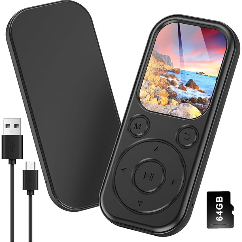 64GB MP3 Player Bluetooth 2.01 Inch Portable MP3 Player with Ultra HD Screen 300 mAh Battery HiFi Sound FM Radio Voice Recording E Books Picture Viewing for Sports Travel Black