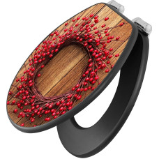 banjado Toilettendeckel anthrazit mit Absenkautomatik/WC Sitz mit Absenkautomatik anthrazit/Klodeckel grau/Toilettensitz dunkel/edle Klobrille - Motiv Weihnachtskranz