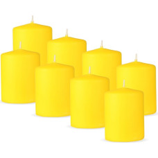 Pillar Candles Pack of 8 Yellow Size Diameter 7 x 8 cm Wax Candles Long Burning Time up to 20 Hours Unscented Pillar Candles Many Colours / Sizes