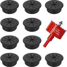 10 vnt. 60 mm stalo įvorės Plastikinės apvalios kabelių įvorės su skylės pjūklu Stalo kabelio skylė Kompiuterio stalo kabelio įvorė Kabelio skylės dangtelis namams, biurui, mokyklai