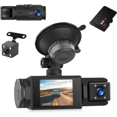 NHOPEEW 3 Channel Dah Cam 1080P with 2 Inch Screen - WiFi Dash Cam Front and Rear Inside - Loop Recording Night Vision Mount Detection