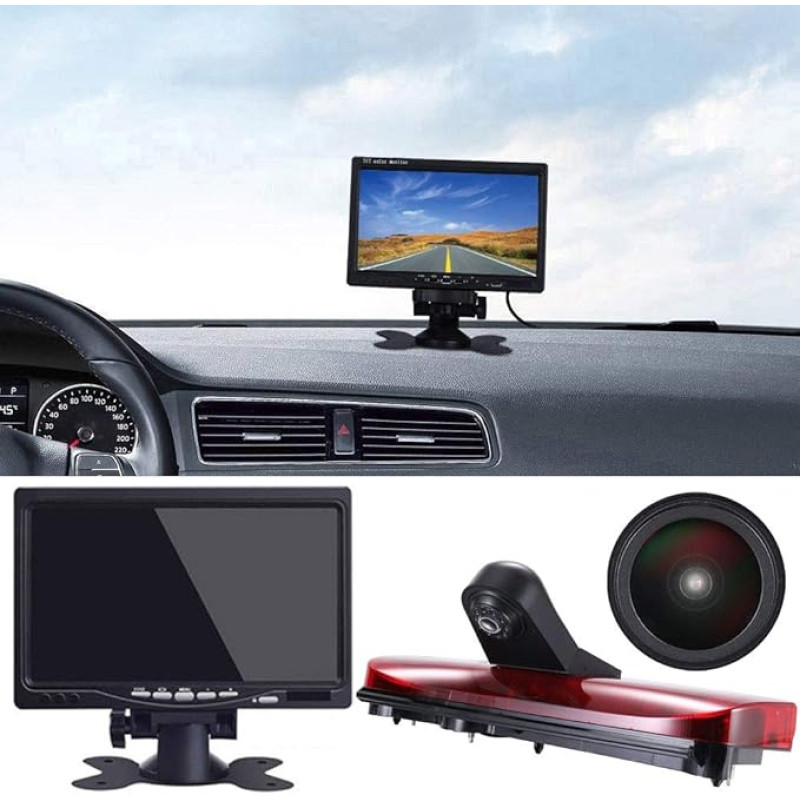 18 mm objektyvas Aukščiausios kokybės galinio vaizdo kamera + 7 colių TFT LCD ekrano monitorius Stabdžių žibintas Automobilio stogo atbulinės eigos kamera, skirta 
