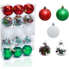 Christmas Baubles Plastic Tree Decorations Red Green White Christmas Tree Decoration Christmas Decoration 6 cm Pack of 15