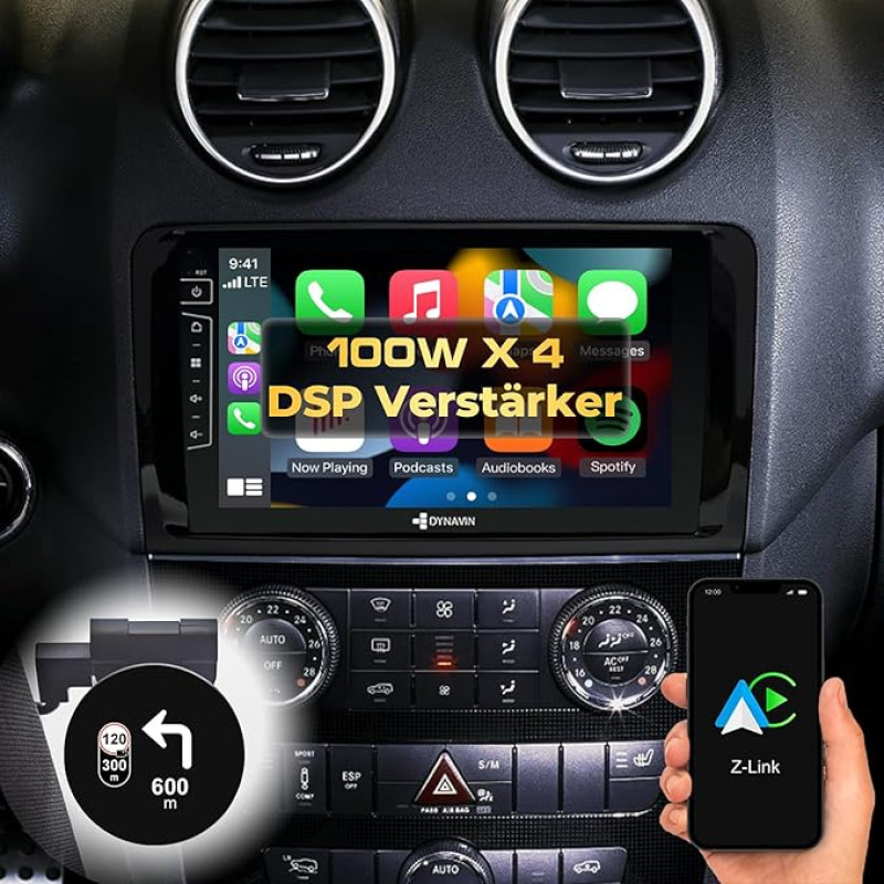 DYNAVIN Android Car Radio Sat Nav for Mercedes ML W164 2005-2011 GL X164 2006-2012: 9 Inch OEM Radio with Wireless Carplay and Android Car | Head-up Display | Includes DAB+: D9-DF432 Premium