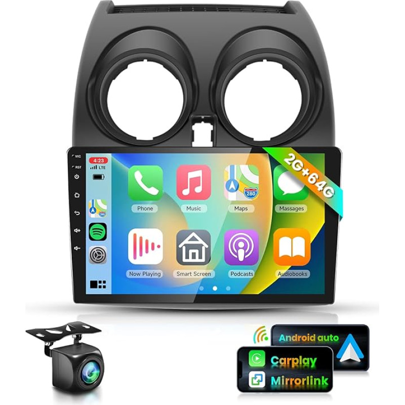[2G + 64G] Android 13 automobilinis radijas Nissan Qashqai 2006-2016, podofo 9 colių jutiklinio ekrano automobilinis radijas su Canbus/DSP/Wireless Carplay/Android Car/Bluetooth/26UIs/AHD galinio vaizdo kamera