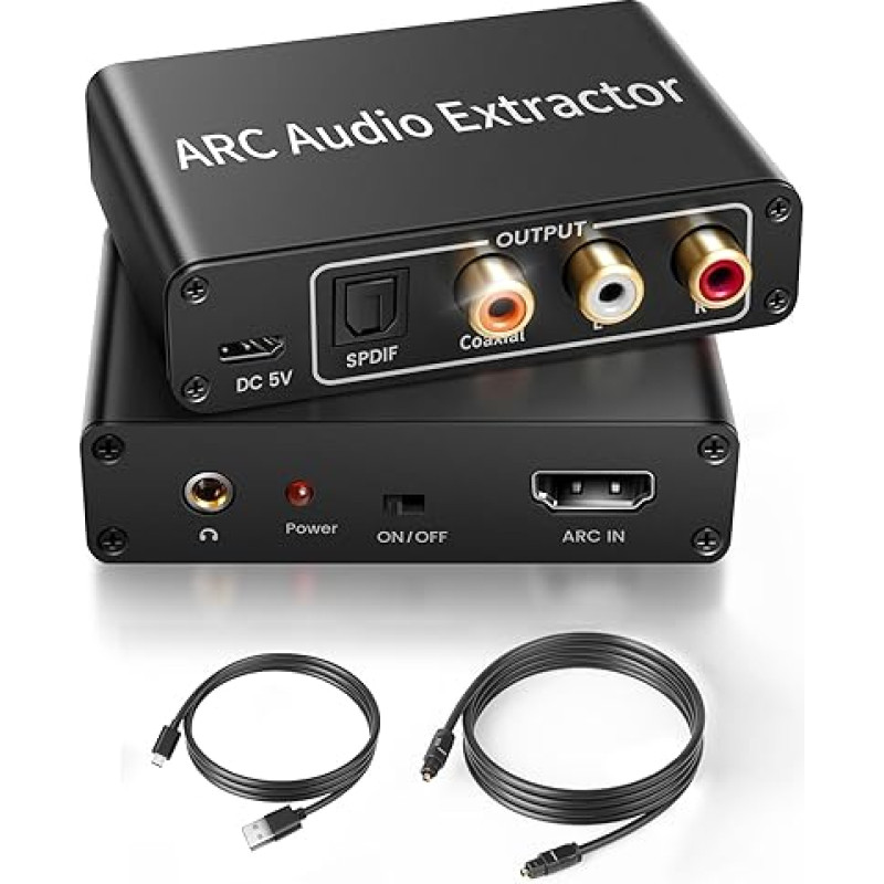 HDMI ARC garso ištraukiklis su optiniu skaitmeniniu kabeliu, avedio links HDMI garso keitiklis su CEC, HDMI optinis, koaksialinis ir 3,5 mm ARC adapteris, 192 KHz HDMI garso keitiklio adapterio daliklis