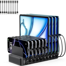 Daugkartinė USB C įkrovimo stotelė, 10 prievadų 100 W įkroviklio maitinimo adapteris, su reguliuojamu nuimamu separatoriumi, USB-C maitinimo koncentratorius, suderinamas su 