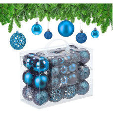 Relaxdays Christmas Baubles Set of 50, Glitter, Matte and Shiny Christmas Tree Baubles, Plastic, Diameter 3, 4 and 6 cm, Petrol