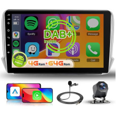 【8 Kern 4+64G】 Hodozzy Carplay DAB Autoradio für Peugeot 208/2008 2012-2018, 10 Zoll Touchscreen Android Autoradio mit Android Auto/WiFi/GPS/RDS/FM/Bluetooth/USB+Rückfahrkamera