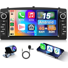 Hodozzy 4G + 64G Android automobilinis radijas Toyota Corolla E120 E130 2000-2007 BYD F3 2006-2013 su belaidžiu Carplay Android automobiliu, 7 colių jutiklinis ekranas 2 DIN su navigacija Bluetooth WiFi, DSP FM/RDS galinio vaizdo kamera