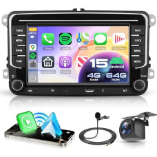 VECHTEL 4G + 64G Android 15 automobilinis radijas VW Golf 5 6 Passat Jetta Caddy EOS T5 Tiguan Touran CC Polo, 7 colių HD jutiklinis ekranas su belaidžiu Carplay Android automobilinis GPS Wi-Fi USB C tipo Bluetooth FM RDS kamera