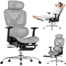 Ergonomiška biuro kėdė, rašomojo stalo kėdė su atrama kojoms, 90-120° reguliuojamas atlošas, biuro kėdės juosmens atrama, 4D PU porankiai, tvirtos metalinės kojos, itin plati pagalvėlė, biuro, žaidimų kėdė