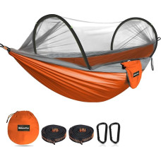NATUREFUN itin lengvas kelionių kempingo hamakas Mosquito Net Hamakas 300 kg apkrovos talpa Kvėpuojantis greitai džiūstantis parašiutinis nailonas 2 Premium karabinai 2 nailoninės kilpos