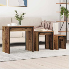 Couchtisch Set 3-teilig aus Altholz-Holzwerkstoff, Modernes Design für Wohnzimmer, Platzsparendes Nesting-Tisch-Ensemble, Stabil & Pflegeleicht