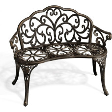 Pamapic Garden Bench, 2 Seater, Weatherproof Aluminium with Vintage Carving Design, Outdoor Bench with Backrest and Armrests, Park Bench for Garden, Balcony, Porch, Bronze