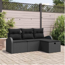 Lauko sofos komplektas Schwarz Creme 4-teilig Poly-Rattan Gartenmöbel Set mit Kissen und Stauraum